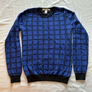 Forever 21 Blue & Black Checked Colorblock Knit Sweater Size S